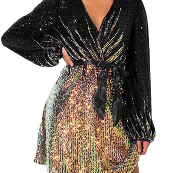 FAIRESTY - sequin tie dress v neck XXL ( fits smaller sizes too) - Picture 4 of 11